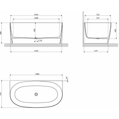 Omnires Valencia M+ 148x77 cm VALENCIA148SWPBM – Hledejceny.cz
