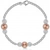 Náramek Šperky eshop stříbrný náramek syntetické perly bronzové barvy propletené korálky R07.15