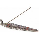 Nefertitis Stojánek cínový vzhled ve tvaru listu s Ganéšou na vonné tyčinky délka cca 22 cm – Zboží Dáma