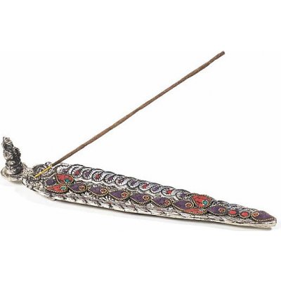 Nefertitis Stojánek cínový vzhled ve tvaru listu s Ganéšou na vonné tyčinky délka cca 22 cm – Zboží Dáma