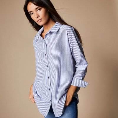 Dlouhá proužkovaná košile modrá/bílá – Zboží Dáma