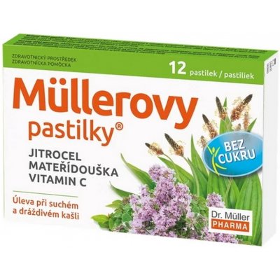 Dr. Müller Müllerovy pastilky s jitrocelem mateřídouškou bez cukru 12 pastilek – Hledejceny.cz
