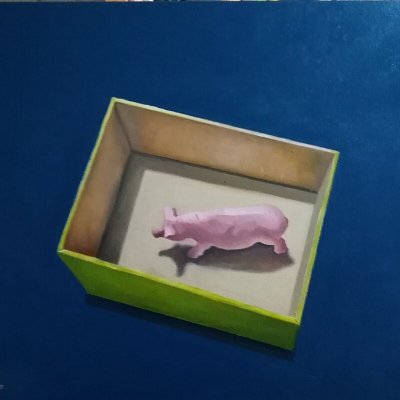 Libor Kopecký, Prase v krabici, olejové barvy, 60 x 50 cm – Zboží Mobilmania