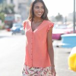 Vyšívaná košile na knoflíčky korálová – Zboží Mobilmania