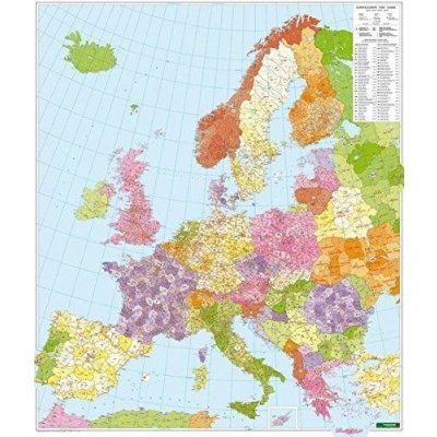 PLK EUB Evropa 1:3 700 000 / pošt. nástěnná, lištovaná