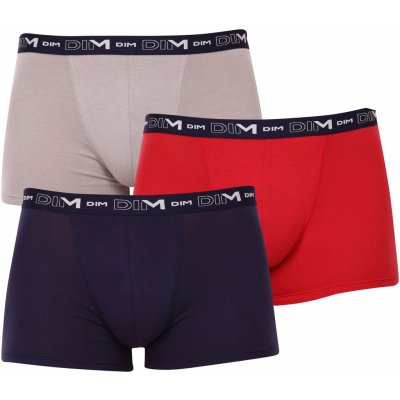 Dim COTTON STRETCH BOXER 3x pánské boxerky 3 ks tmavě modrá - tmavě červená - šedá