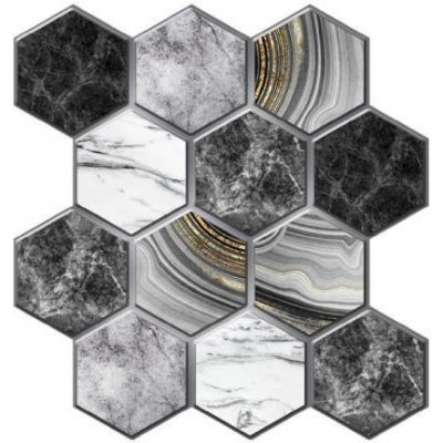 Samolepící PVC 3D panely TPO2810, cena za kus, rozměr 30 x 30 cm, šedé hexagony, IMPOL TRADE – Zbozi.Blesk.cz