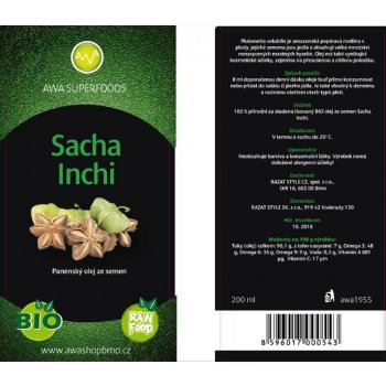 AWA superfoods Sacha Inchi olej Bio Raw 200 ml