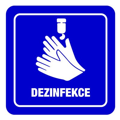 CzechMade Piktogram - DEZINFEKCE - (80 x 80 mm) Barva desky: ZELENÁ DESKA / BÍLÉ GRAVÍROVÁNÍ – Zboží Mobilmania