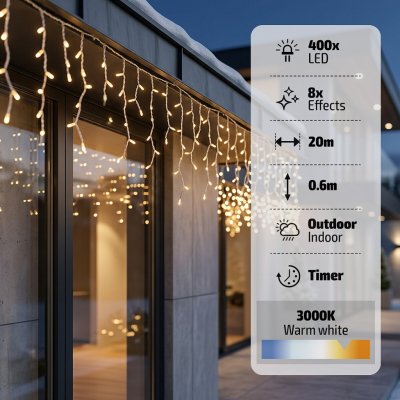 Solight LED vánoční girlanda, rampouchy, 400 LED, 20m, IP44, teplé bílé světlo – Hledejceny.cz