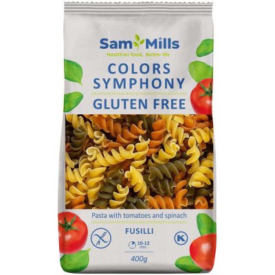 Sam Mills Fusilli těstoviny tříbarevné z rajčat a špenátu bez lepku 400 g – Zboží Mobilmania