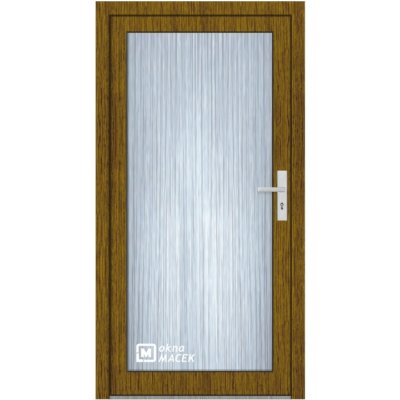 KNIPPING Plastové vchodové dveře - 76 AD, prosklené, ořech/bílá Otevírání:  levé, Šířka průchodu: 900 mm, Sklo: ornamentální (kůra čirá) — Heureka.cz