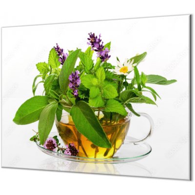 Glasdekor Ochranná deska bylinky v hrníčku čaje - Ochranná deska: 60x80cm, Lepení na zeď: S lepením na zeď – Zboží Mobilmania