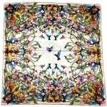 Boseta dámský hedvábný šátek bílý modrý s ptáčky kolibřík, papoušek – Zbozi.Blesk.cz