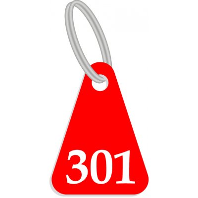 Zakázková výroba Označení klíčů - plastová klíčenka číslovaná - ideální pro hotely - trojúhelník Barva desky: ČERVENÁ DESKA / BÍLÉ GRAVÍROVÁNÍ, Typ fontu: FONT - MONOTYPE CORSIVA – Zboží Mobilmania