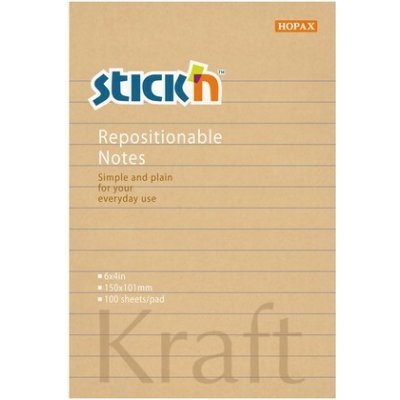 Stick'n 21641 Samolepicí blok Kraft 101x150 mm, linkovaný, 100 listů, přírodně hnědé – Hledejceny.cz