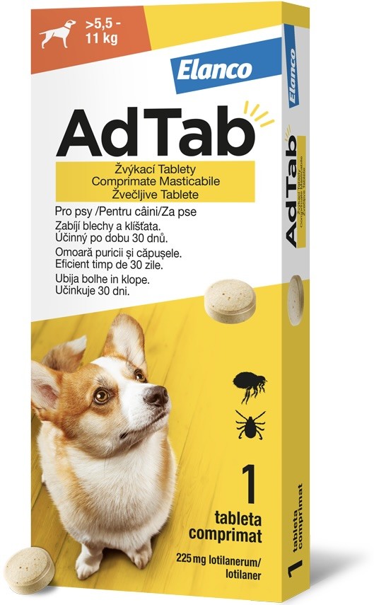 AdTab 225 mg žvýkací tablety pro psy 5,5-11 kg 1 tbl