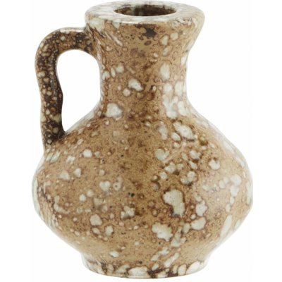 MADAM STOLTZ Kameninový svícen Mustard/OffWhite 8,5 cm, hnědá barva, keramika
