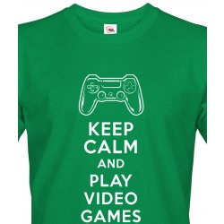 Bezvatriko.cz Keep calm and play video games Canvas pánské tričko s krátkým rukávem 1667 DTF DTG zelená