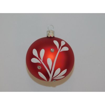 ONREX Vánoční ozdoba skleněná koule červená bílá větvička pr. 8 cm – Zboží Dáma