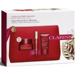 Clarins Super Restorative denní krém pro všechny typy pleti 50 ml + noční krém pro všechny typy pleti 50 ml + aktivní sérum pro vyhlazení kontur obličeje 10 ml + kosmetická taštička dárková sada – Hledejceny.cz