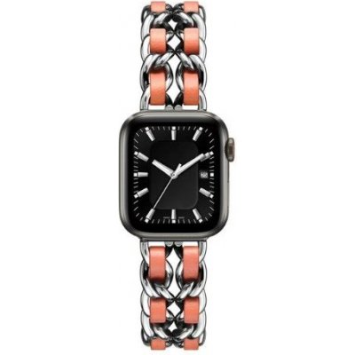 eses Kovový řetízkový řemínek propletený pro Apple Watch - Stříbrno oranžový 42mm, 44mm, 45mm, 49mm