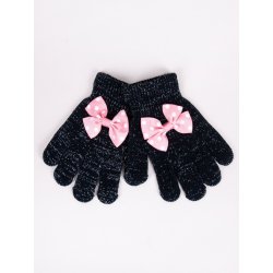 Dívčí pětiprsté rukavice Yoclub s mašlí RED-0070G-AA50-009 Black