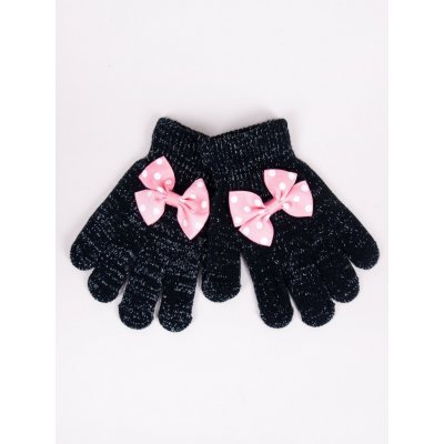 Dívčí pětiprsté rukavice Yoclub s mašlí RED-0070G-AA50-009 Black