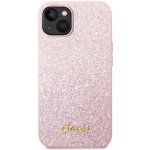 Pouzdro Guess Glitter Flakes Metal Logo Apple iPhone 14 Plus růžové – Sleviste.cz