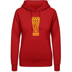 AWDis Hoodie mikina Dobré pivo na zlé časy Ohnivá červená