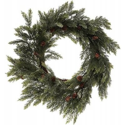 Autronic Věnec zelený 65 cm větve túje a šišky PRZ4111 Zelená, Plast – Zboží Dáma