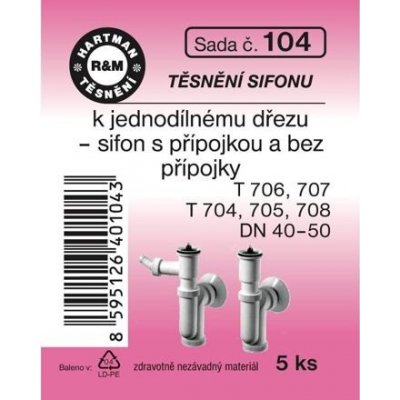 HARTMAN těsnění sifonu k jednodílnému dřezu, sifon s přípojkou a bez přípojky, sada č. 104 – Hledejceny.cz
