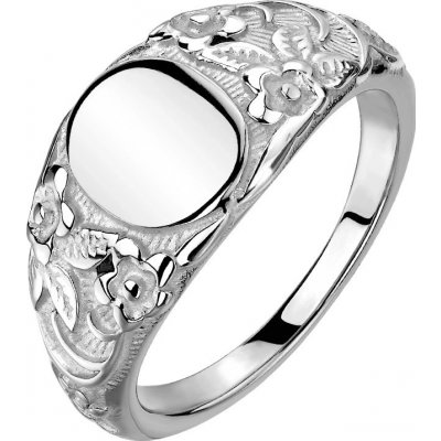 Šperky Eshop Prsten z oceli lesklý ovál gravírované květy stříbrná T15.11