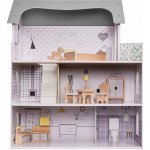 KIK KX6278 Dřevěný domeček pro panenky + nábytek 70cm šedý – Hledejceny.cz