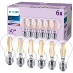 Philips 6x E27 A60 LED žárovka 7W = 60W 850 lm 4000K denní bílá vlákno – Hledejceny.cz
