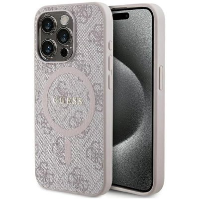 Guess iPhone 15 Pro 4G Collection Leather Metal Logo MagSafe růžové – Zboží Mobilmania