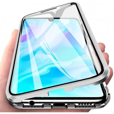 Pouzdro Beweare Magnetické oboustranné s tvrzeným sklem Samsung Galaxy A14 / A14 5G - stříbrné