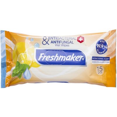 FRESHMAKER antibakteriální vlhčené ubrousky - citrónové 15 ks od 15 Kč -  Heureka.cz