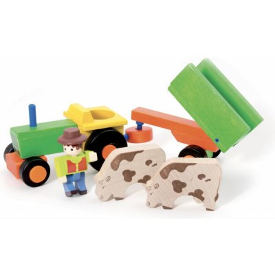 Jeujura Dřevěný traktor s vlečkou – Zboží Mobilmania