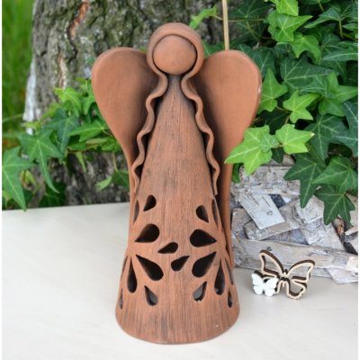 Keramický Anděl s květinou na svíčku Motiv: tmavý – Sleviste.cz