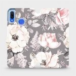 Pouzdro Mobiwear parádní flip Huawei Nova 3 - MX06S Květy na šedém pozadí – Zboží Mobilmania
