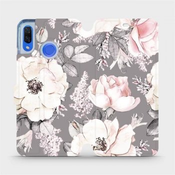 Pouzdro Mobiwear parádní flip Huawei Nova 3 - MX06S Květy na šedém pozadí