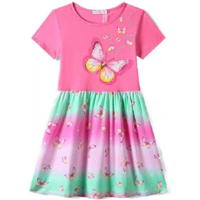 Bavlněné dívčí letní šaty s motýlky tmavě růžová – Zboží Dáma