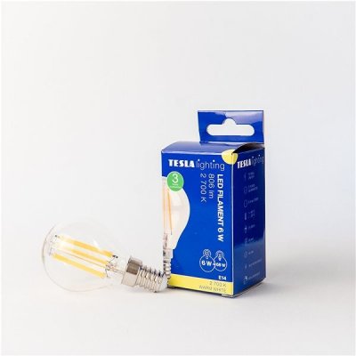 Tesla LED žárovka miniglobe FILAMENT RETRO E14, 6W, 230V,806lm,25 000h, 2700K teplá bílá, 360st,či MG140627-1 – Zbozi.Blesk.cz