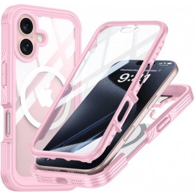 AppleKing nárazuvzdorné pouzdro s tvrzeným sklem a MagSafe pro iPhone 16 Plus - růžové – Zboží Mobilmania