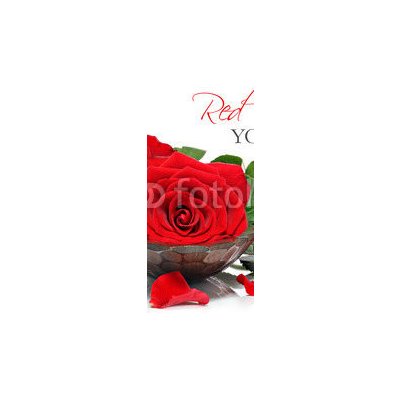 WEBLUX 48588305 Samolepka na lednici fólie Red roses and petals in a wooden spa bowl Červené růže a okvětní lístky v dřevěné lázni rozměry 80 x 200 cm