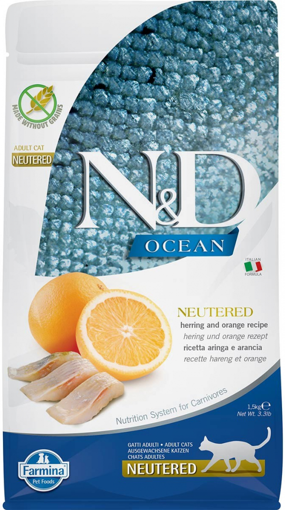 N&D Ocean Adult Cat sleď s pomerančem pro kastrované kočky 1,5 kg