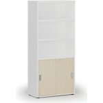 Primo Kombinovaná kancelářská skříň WHITE, zasouvací dveře na 2 patra, 1781 x 800 x 420 mm, bílá/bříza – Zboží Dáma