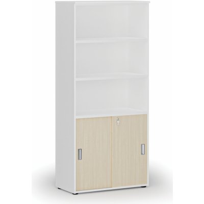 Primo Kombinovaná kancelářská skříň WHITE, zasouvací dveře na 2 patra, 1781 x 800 x 420 mm, bílá/bříza – Zboží Dáma