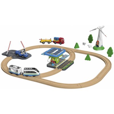 Playtive Dřevěná železnice Staveniště Obnovitelné zdroje energie – Zboží Dáma